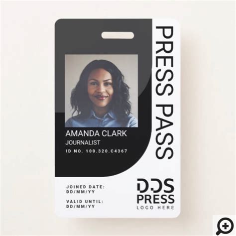 Dark Black Modern & Minimal Press Pass Photo ID Badge - Moodthology Papery