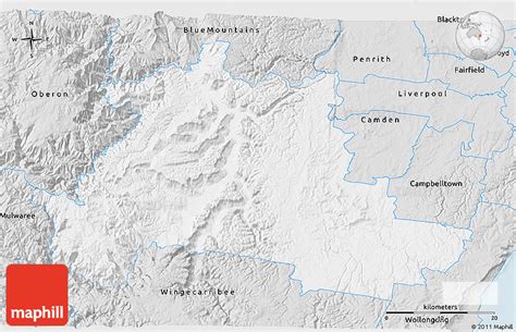 Silver Style 3D Map of Wollondilly