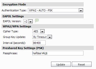 WPA and WPA2 Encryption Settings