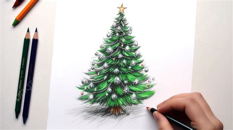 Drawing Of A Christmas Tree With Color Pencils Background, Christmas Tree Picture To Draw ...