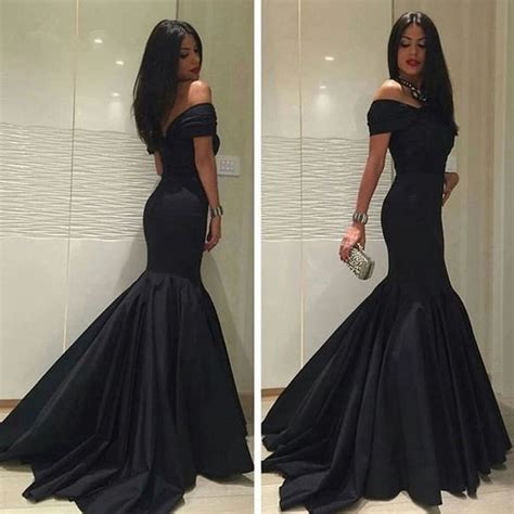 Buy Black Prom Dress Off the Shoulder Satin Mermaid Senior Prom Gown Siaoryne