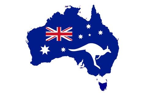 Australia flag and map with kangaroo, symbol of country, Vector ...