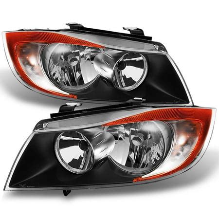 Fit 06-08 BMW 3 Series E90 Halogen Type Black Headlights Replacement L+R - Walmart.com