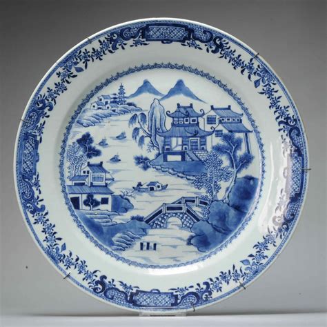 Large Antique Qianlong 18th C Chinese Porcelain Blue White Plate ...