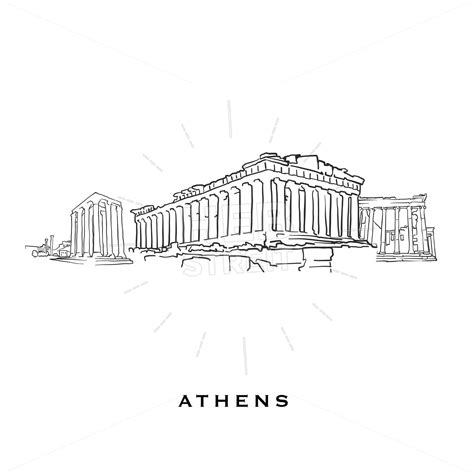 Athens Greece famous architecture. Outlined vector sketch separated on white background ...