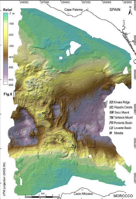 Colour shaded relief bathymetric map of the Camarinal Sill and... | Download Scientific Diagram