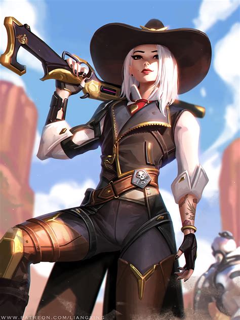 Ashe (Overwatch), Overwatch, blonde, Liang Xing, Liang-Xing, portrait ...