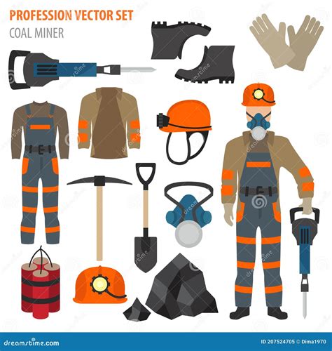 Profession and Occupation Set. Coal Mining Equipment, Miner Tools Flat ...