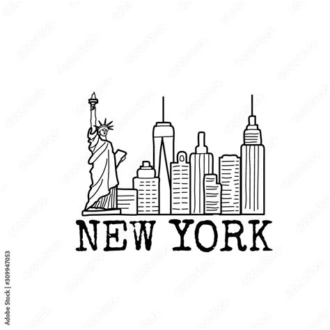 New York skyline cityscape line drawing. Vector sketch illustration Stock Vector | Adobe Stock