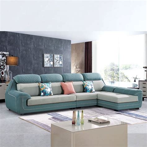 Modern Fabric Upholstered Luxury Furniture Sofa Set (Light Blue and ...