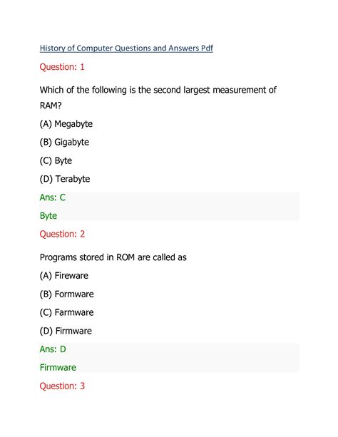 SOLUTION: History of computer questions and answers - Studypool