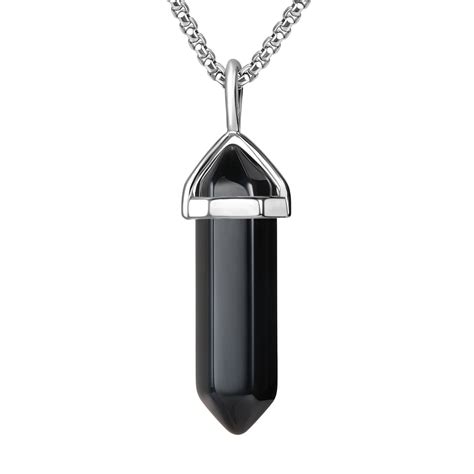 BEADNOVA Black Onyx Crystal Necklace Gemstone Necklace for Women Healing Stone pendant Jewelry ...