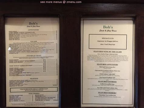 Online Menu of Bob's Steak & Chop House Restaurant, Nashville, Tennessee, 37203 - Zmenu