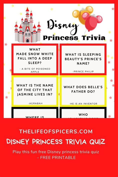 Disney Princess Trivia Quiz- FREE PRINTABLE | Disney princess facts ...