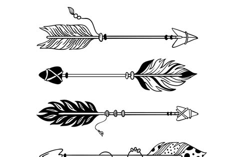 Ethnic arrows. Hand drawn feather arrow, tribal feathers on pointer an By Tartila | TheHungryJPEG