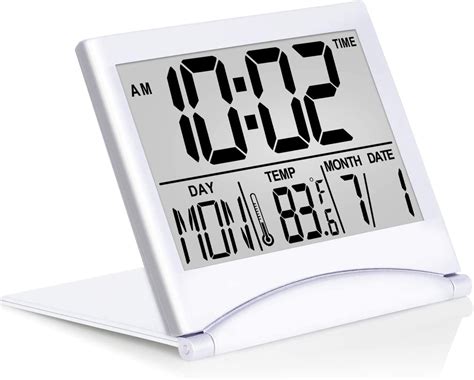 Digital Travel Alarm Clock - Foldable Calendar Temperature & Timer LCD ...