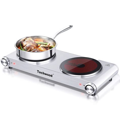 Techwood 1800W Electric Hot Plate, Countertop Stove Double Burner for Cooking, Infrared Ceramic ...