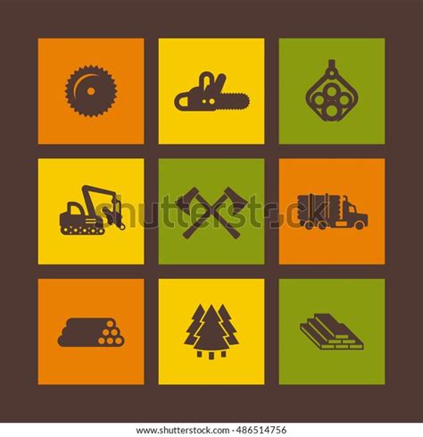 Logging Forestry Equipment Icons On Squares Stock Vector (Royalty Free ...