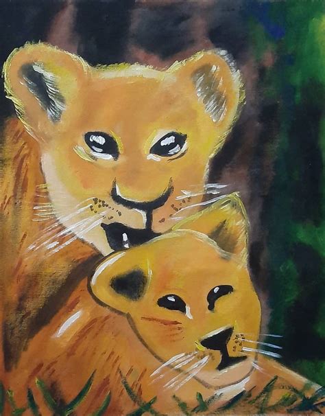 The two lion cub Painting by TYRONE Johnson | Saatchi Art