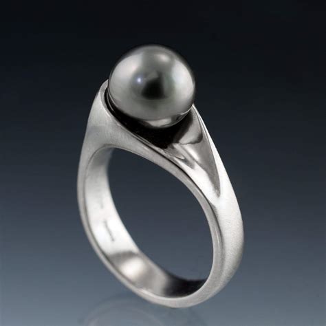 Modern Simple Tahitian Black Pearl Engagement Ring