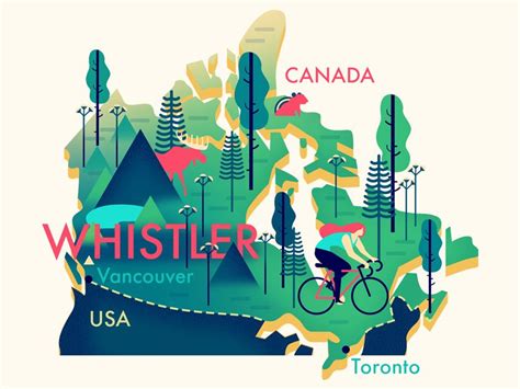 Whistler (Canada) Map - Owen Davey Travel Illustration, Digital Illustration, Design Thinking ...