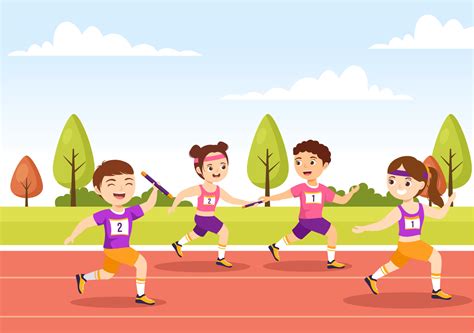 Relay Race Illustration Kids by Passing the Baton to Teammates Until ...