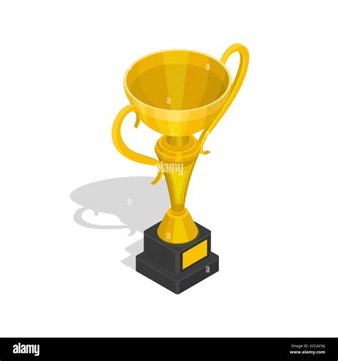 Champion gold cup with a shadow on the isolated white background.First ...