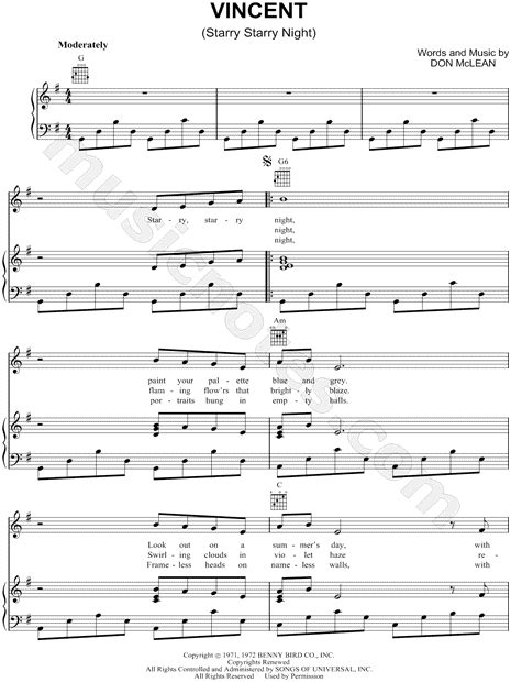 Print and download Vincent (Starry Starry Night) sheet music by Don McLean. Sheet music arranged ...