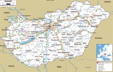 Large road map of Hungary with cities and airports | Hungary | Europe ...