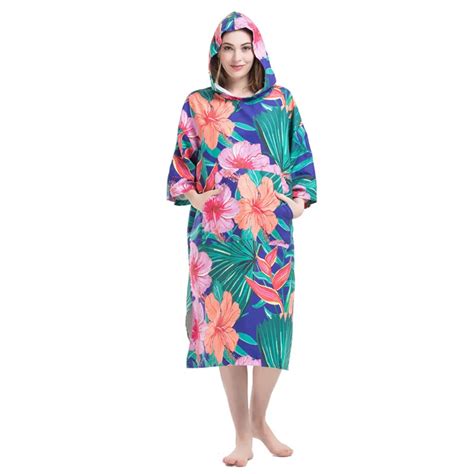 Flowers Printing Changing Robe Bath Towel Fashion Outdoor Adult Hooded ...