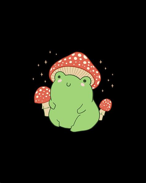 Cute Frog Mushroom Hat Cottagecore Aesthetic Drawing by Grace Hunter