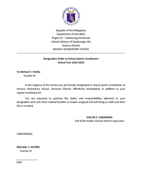 Designation Letter Sample Deped | PDF