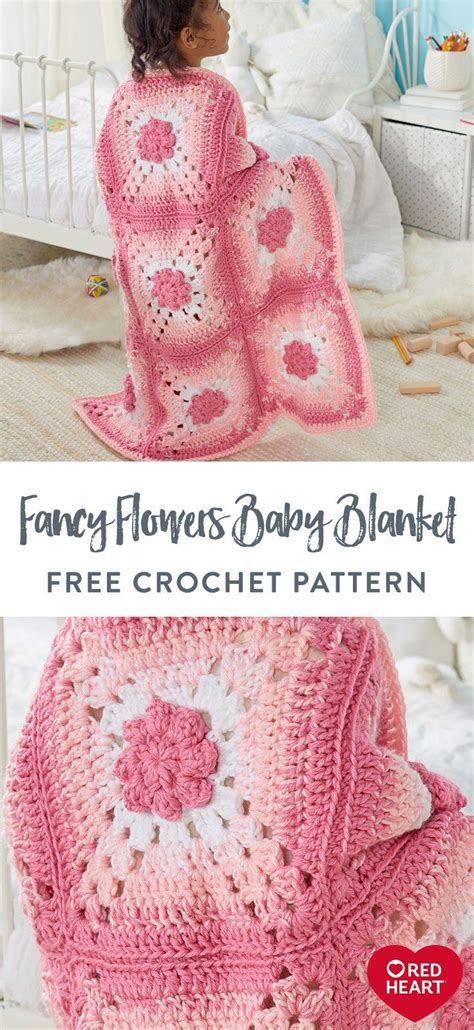 Red Heart Fancy Flowers Crochet Baby Blanket | Yarnspirations | Baby blanket crochet pattern ...