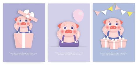 Set of baby shower cards and birthday cards with cute pig. 2146676 Vector Art at Vecteezy