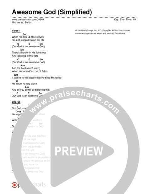 Awesome God (Simplified) Chords PDF (Rich Mullins) - PraiseCharts