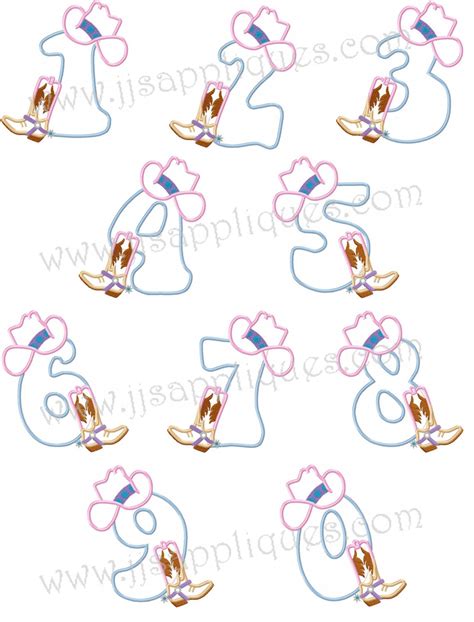 Fonts Cowboy Themed Applique Numbers Machine Embroidery - Etsy