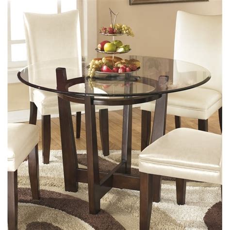 Ashley Furniture Charrell Glass Round Dining Table in Medium Brown - D357-15