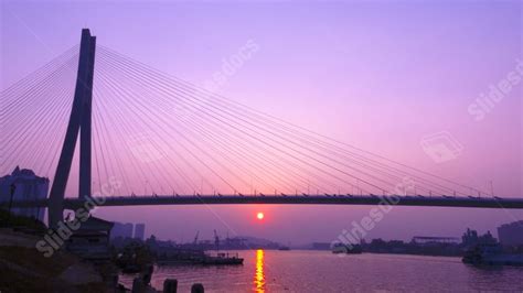 Sunset Atmosphere Night Building River Neon Lights Map Bridge Tall Powerpoint Background For ...