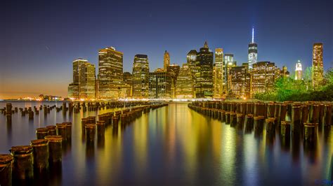 Download Night Man Made Manhattan 4k Ultra HD Wallpaper