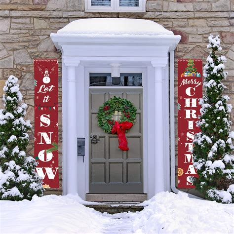 Merry Christmas Banner Outdoor Indoor Decorations Welcome Christmas Porch Sign Red Xmas Decor ...