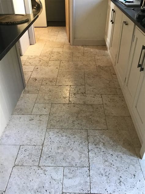 Heavily Pitted Limestone Kitchen Floor Reconditioned in Geddington ...