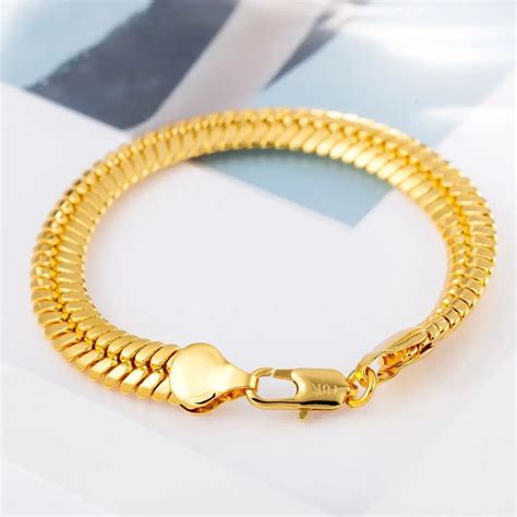 MxGxFam (21 cm * 9 mm ) Heavy Snake Bracelets Jewelry For Men Pure Gold Color Allergy Free stamp ...