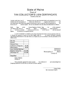 TAX COLLECTORS LIEN CERTIFICATE Doc Template | pdfFiller