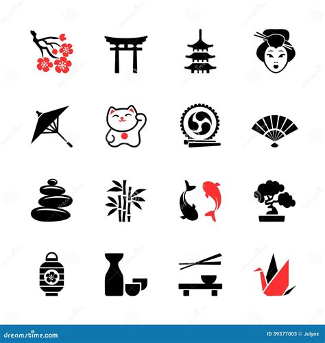 Japanese theme icon set stock vector. Illustration of arch - 39377003