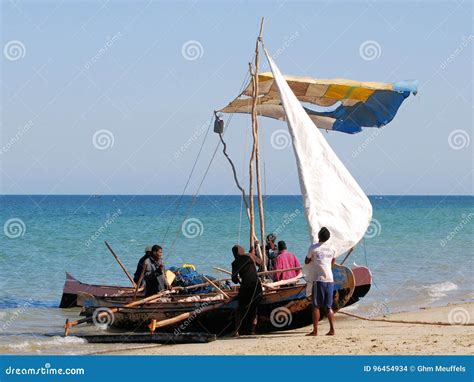 Madagascar, Traditional Fishing Pirogue - Canoe with Sail Editorial ...