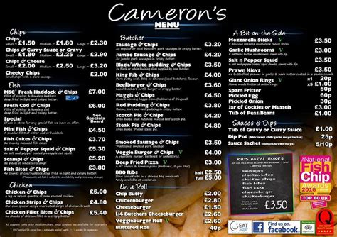 Menu at Camerons Chip Shop fast food, Stornoway