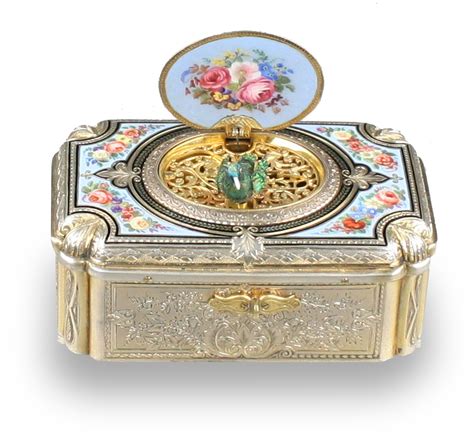 Antique silver-gilt and enamel singing bird box, by Charles Bruguier ...