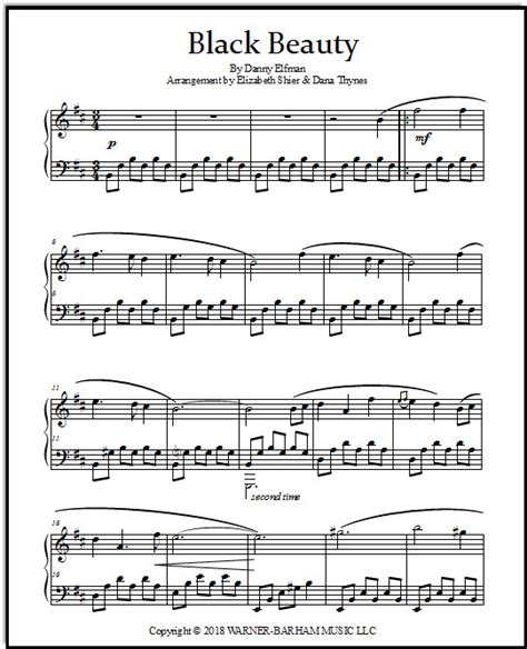 Black Beauty Movie Sheet Music for Piano