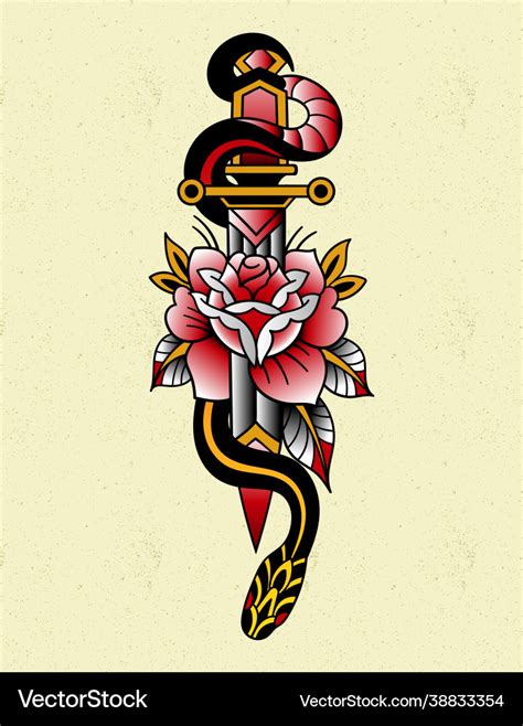 Snake knife tattoo traditional Royalty Free Vector Image