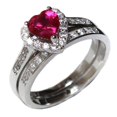 Ruby Heart Promise Ring With Band - Red Cubic Zirconia - Beautiful ...